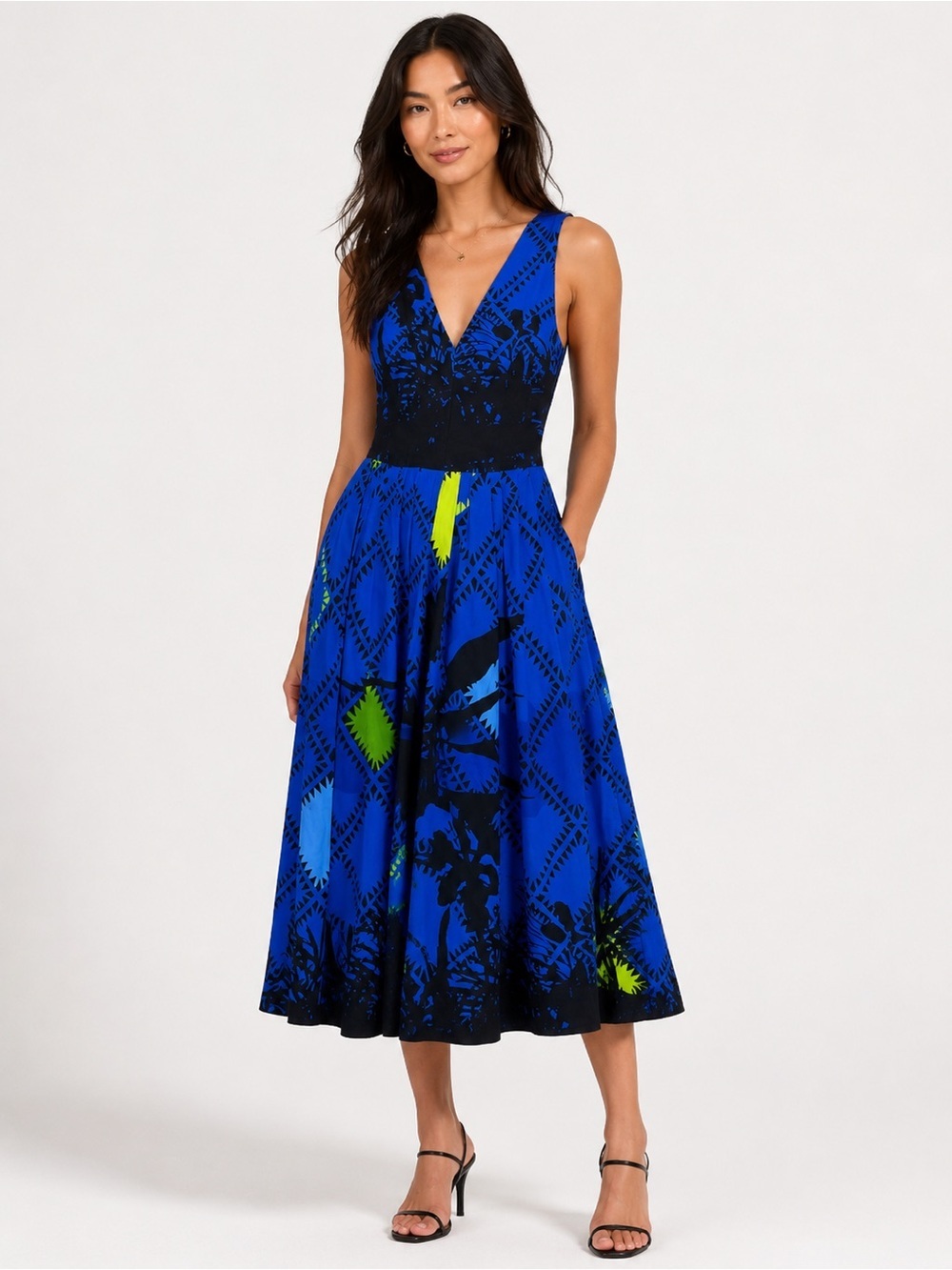 Preen by Thornton Bregazzi Blue Abstract Print Midi Dress XS